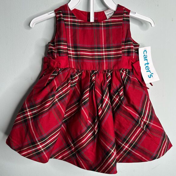 Carter’s Red Plaid Christmas Holiday Dress Only Red Bows Size 3 Months NEW NWT - Picture 1 of 8